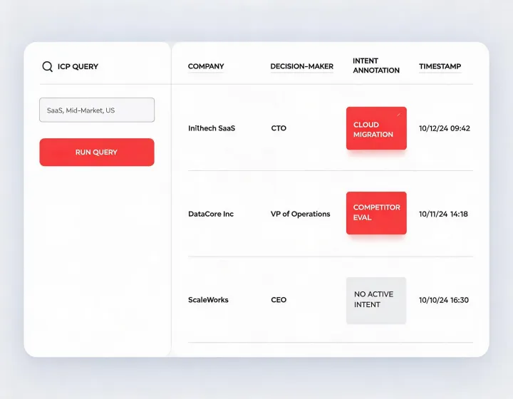 AI agent research workspace showing an account list and evidence panel